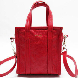 Balenciaga Bazaar Shopper XXS Leather Shoulder Bag Red Silver